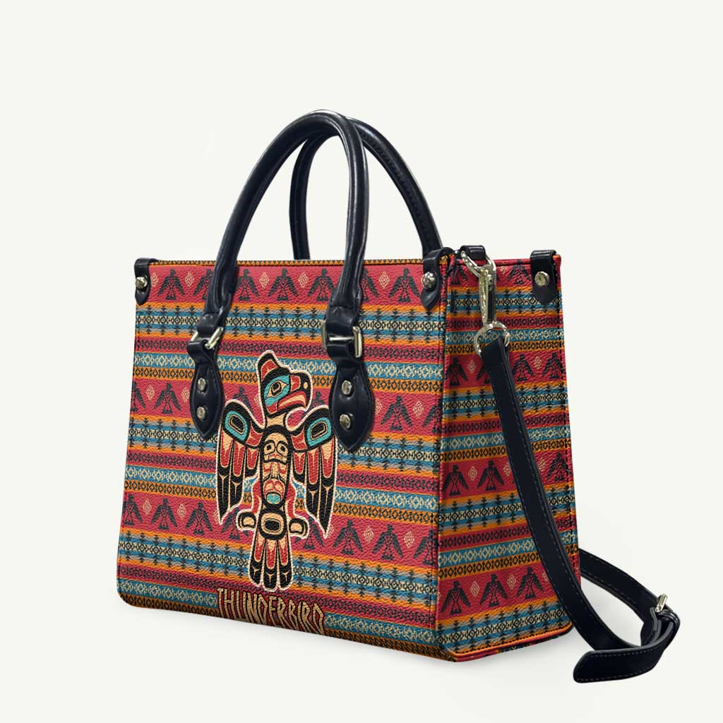 Thunderbird Totem Leather Bag Native American Geometric Tribal - Pacific Northwest Indigenous Art - Wonder Print Shop