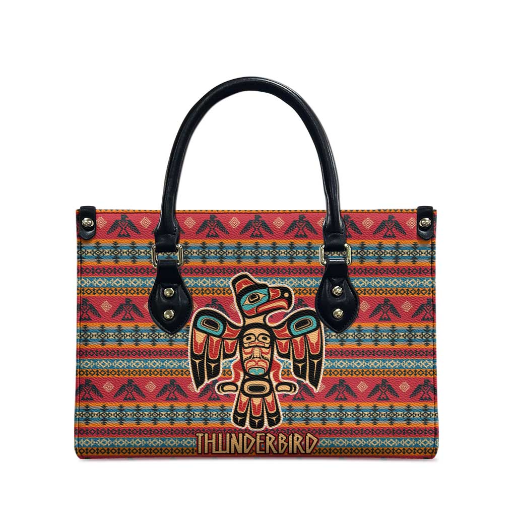 Thunderbird Totem Leather Bag Native American Geometric Tribal - Pacific Northwest Indigenous Art - Wonder Print Shop
