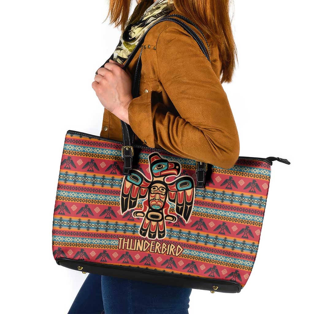 Thunderbird Totem Leather Tote Bag Native American Geometric Tribal - Pacific Northwest Indigenous Art - Wonder Print Shop