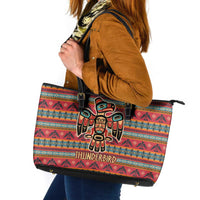 Thunderbird Totem Leather Tote Bag Native American Geometric Tribal - Pacific Northwest Indigenous Art - Wonder Print Shop