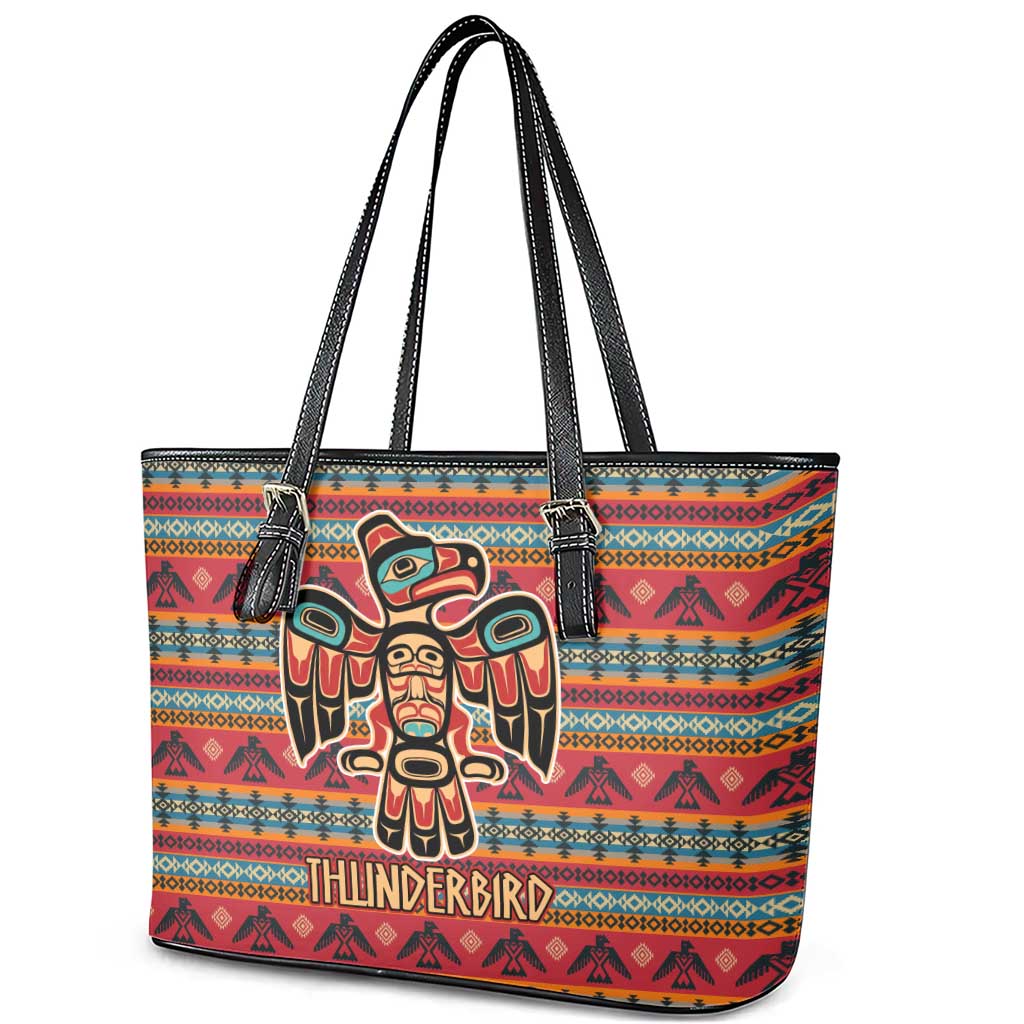 Thunderbird Totem Leather Tote Bag Native American Geometric Tribal - Pacific Northwest Indigenous Art - Wonder Print Shop