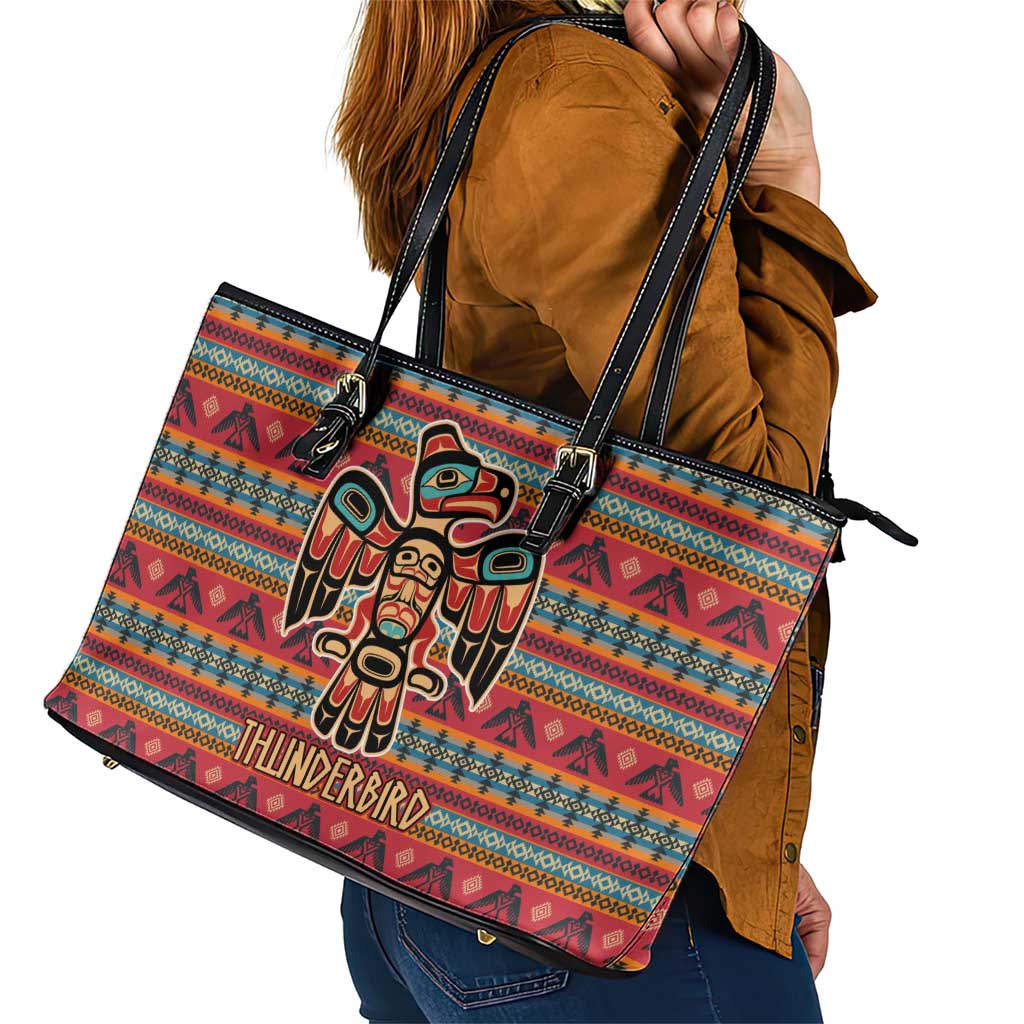 Thunderbird Totem Leather Tote Bag Native American Geometric Tribal - Pacific Northwest Indigenous Art - Wonder Print Shop