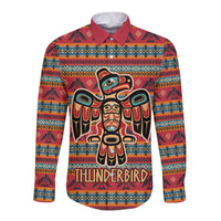 Thunderbird Totem Long Sleeve Button Shirt Native American Geometric Tribal - Pacific Northwest Indigenous Art - Wonder Print Shop
