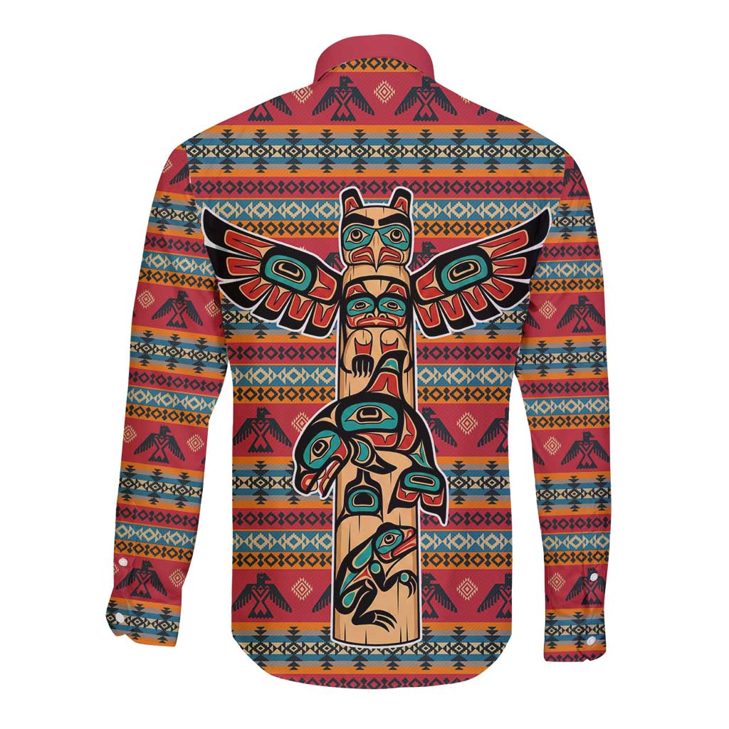 Thunderbird Totem Long Sleeve Button Shirt Native American Geometric Tribal - Pacific Northwest Indigenous Art - Wonder Print Shop