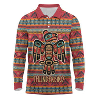 Thunderbird Totem Long Sleeve Polo Shirt Native American Geometric Tribal - Pacific Northwest Indigenous Art - Wonder Print Shop