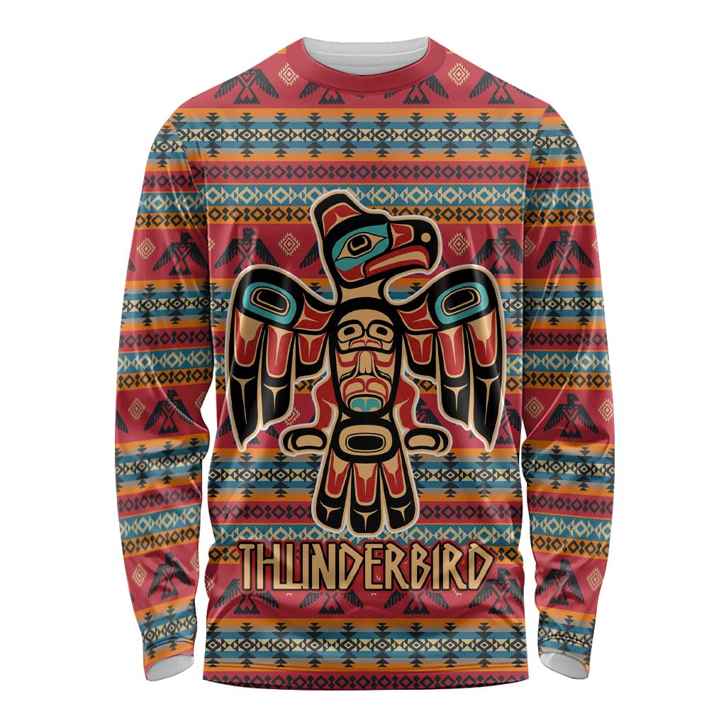 Thunderbird Totem Long Sleeve Shirt Native American Geometric Tribal - Pacific Northwest Indigenous Art - Wonder Print Shop
