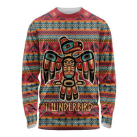 Thunderbird Totem Long Sleeve Shirt Native American Geometric Tribal - Pacific Northwest Indigenous Art - Wonder Print Shop