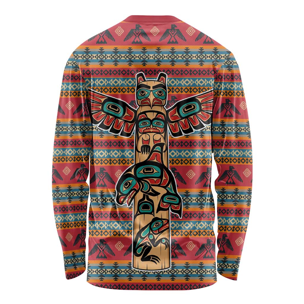 Thunderbird Totem Long Sleeve Shirt Native American Geometric Tribal - Pacific Northwest Indigenous Art - Wonder Print Shop