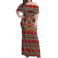 Thunderbird Totem Off Shoulder Maxi Dress Native American Geometric Tribal - Pacific Northwest Indigenous Art - Wonder Print Shop