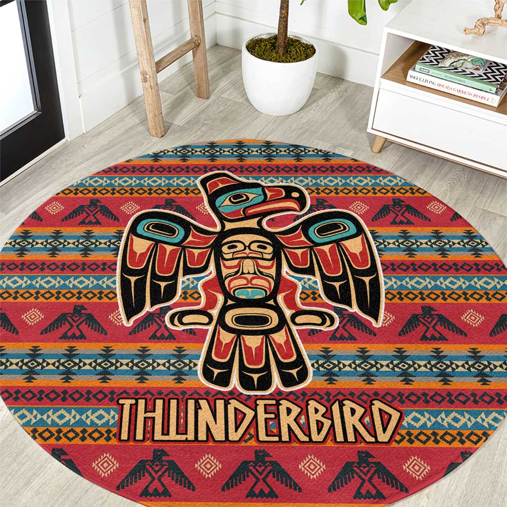 Thunderbird Totem Round Carpet Native American Geometric Tribal - Pacific Northwest Indigenous Art - Wonder Print Shop