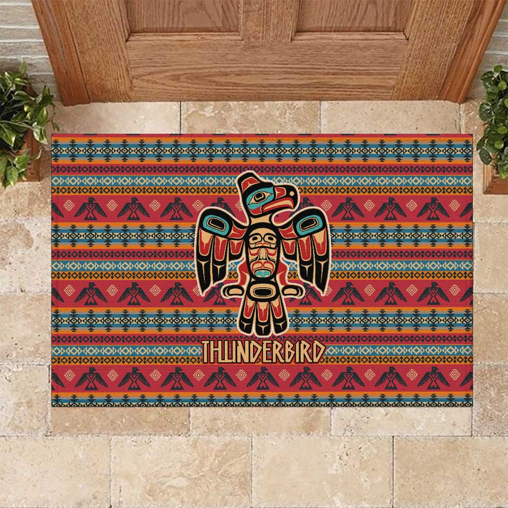 Thunderbird Totem Rubber Doormat Native American Geometric Tribal - Pacific Northwest Indigenous Art - Wonder Print Shop