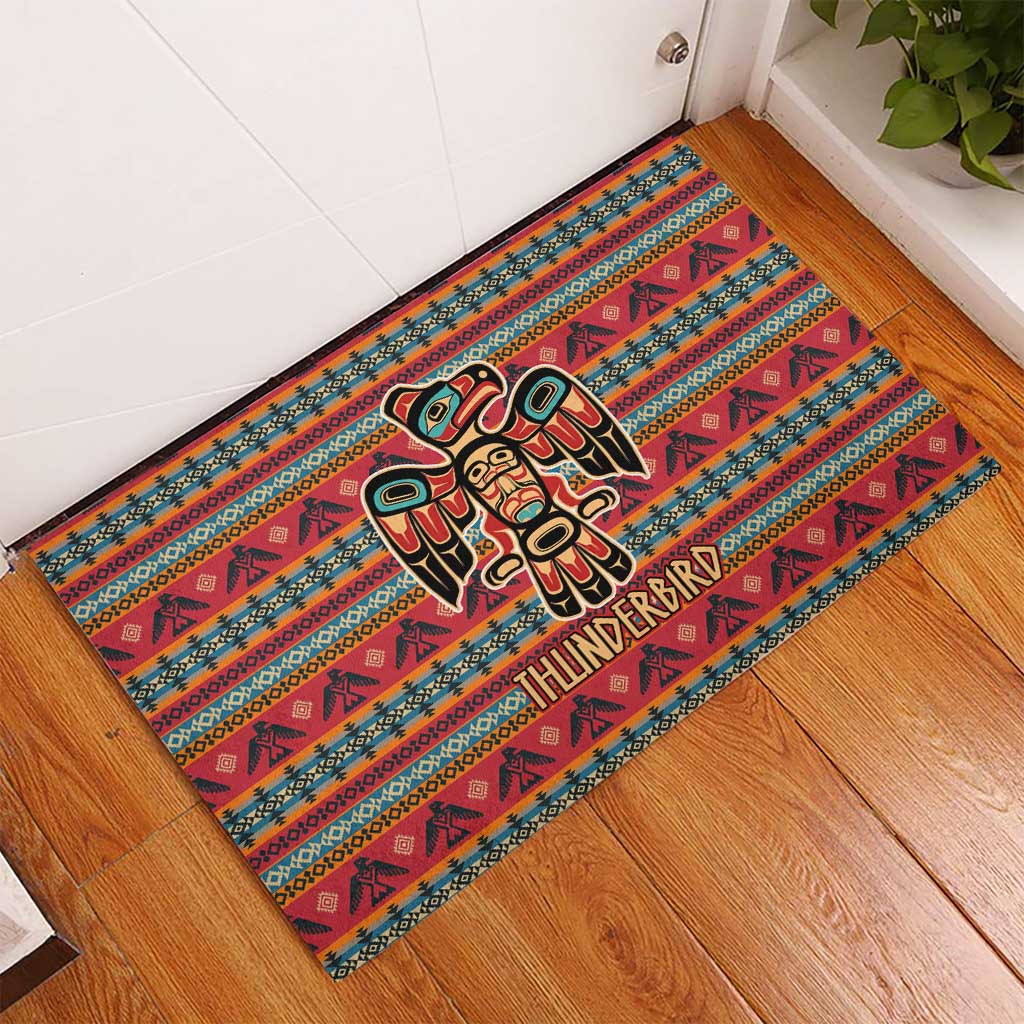 Thunderbird Totem Rubber Doormat Native American Geometric Tribal - Pacific Northwest Indigenous Art - Wonder Print Shop