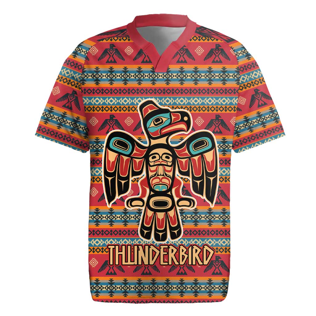 Thunderbird Totem Rugby Jersey Native American Geometric Tribal - Pacific Northwest Indigenous Art - Wonder Print Shop