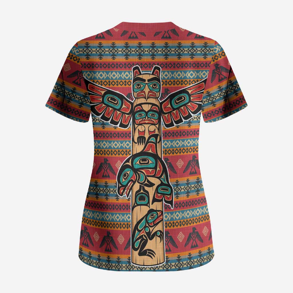 Thunderbird Totem Scrub Top Native American Geometric Tribal - Pacific Northwest Indigenous Art - Wonder Print Shop
