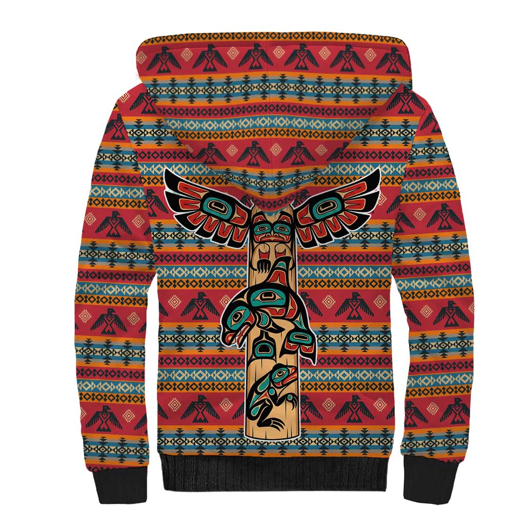 Thunderbird Totem Sherpa Hoodie Native American Geometric Tribal - Pacific Northwest Indigenous Art - Wonder Print Shop