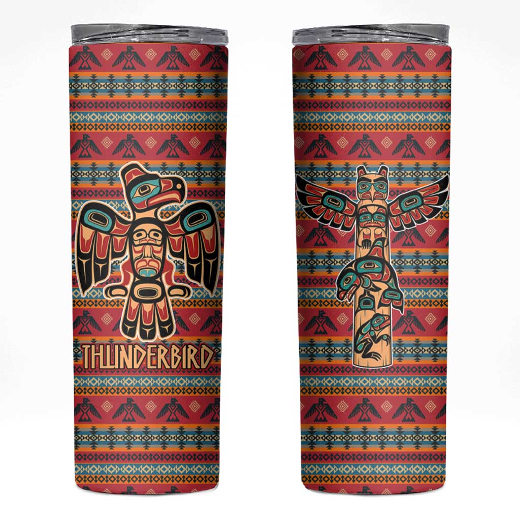 Thunderbird Totem Skinny Tumbler Native American Geometric Tribal - Pacific Northwest Indigenous Art - Wonder Print Shop