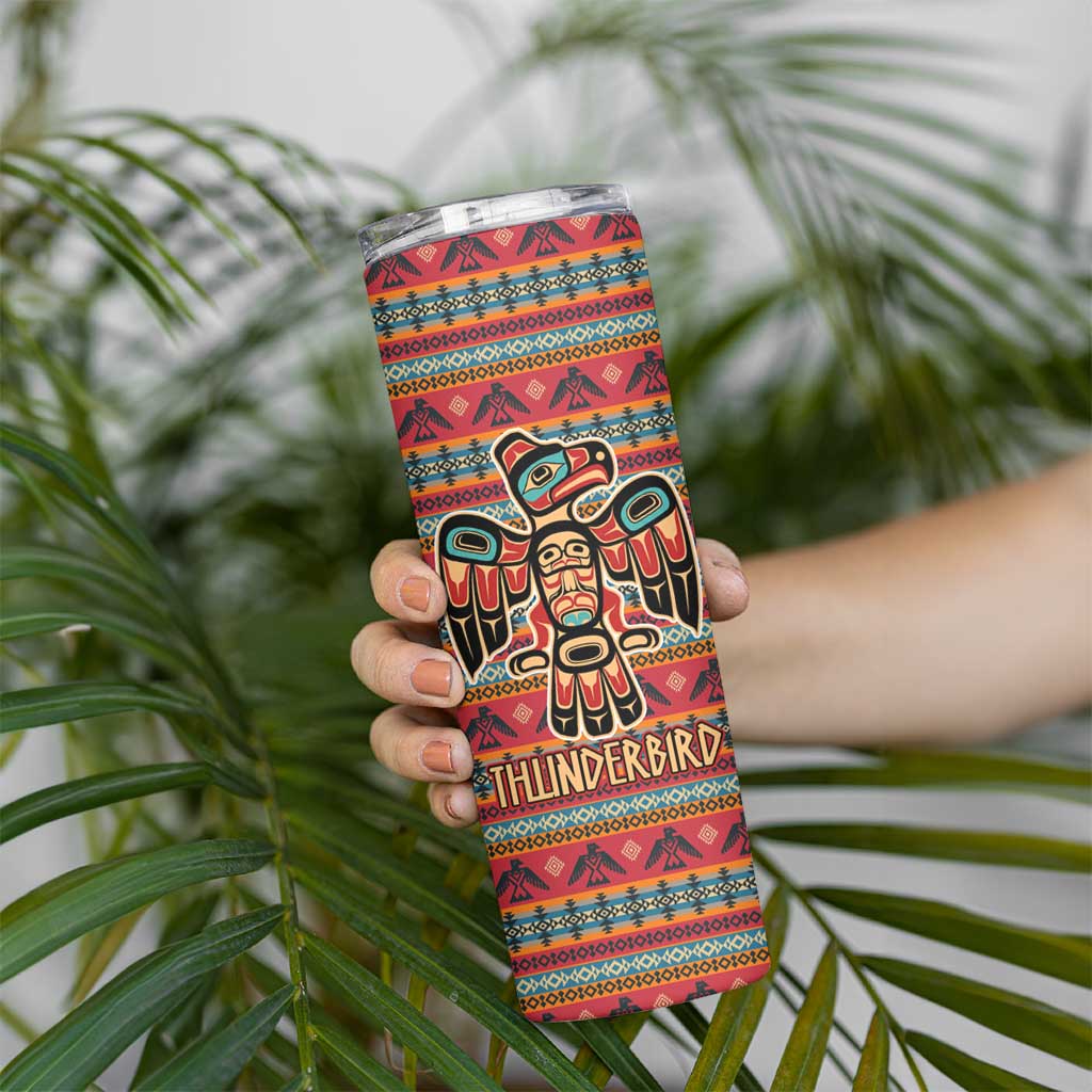 Thunderbird Totem Skinny Tumbler Native American Geometric Tribal - Pacific Northwest Indigenous Art - Wonder Print Shop