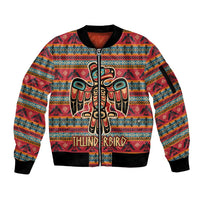 Thunderbird Totem Sleeve Zip Bomber Jacket Native American Geometric Tribal - Pacific Northwest Indigenous Art - Wonder Print Shop