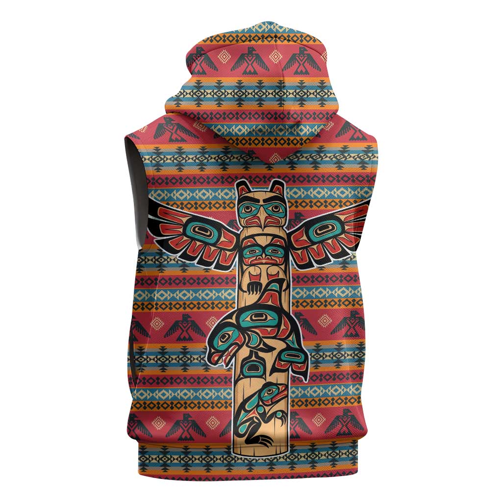 Thunderbird Totem Sleeveless Hoodie Native American Geometric Tribal - Pacific Northwest Indigenous Art - Wonder Print Shop