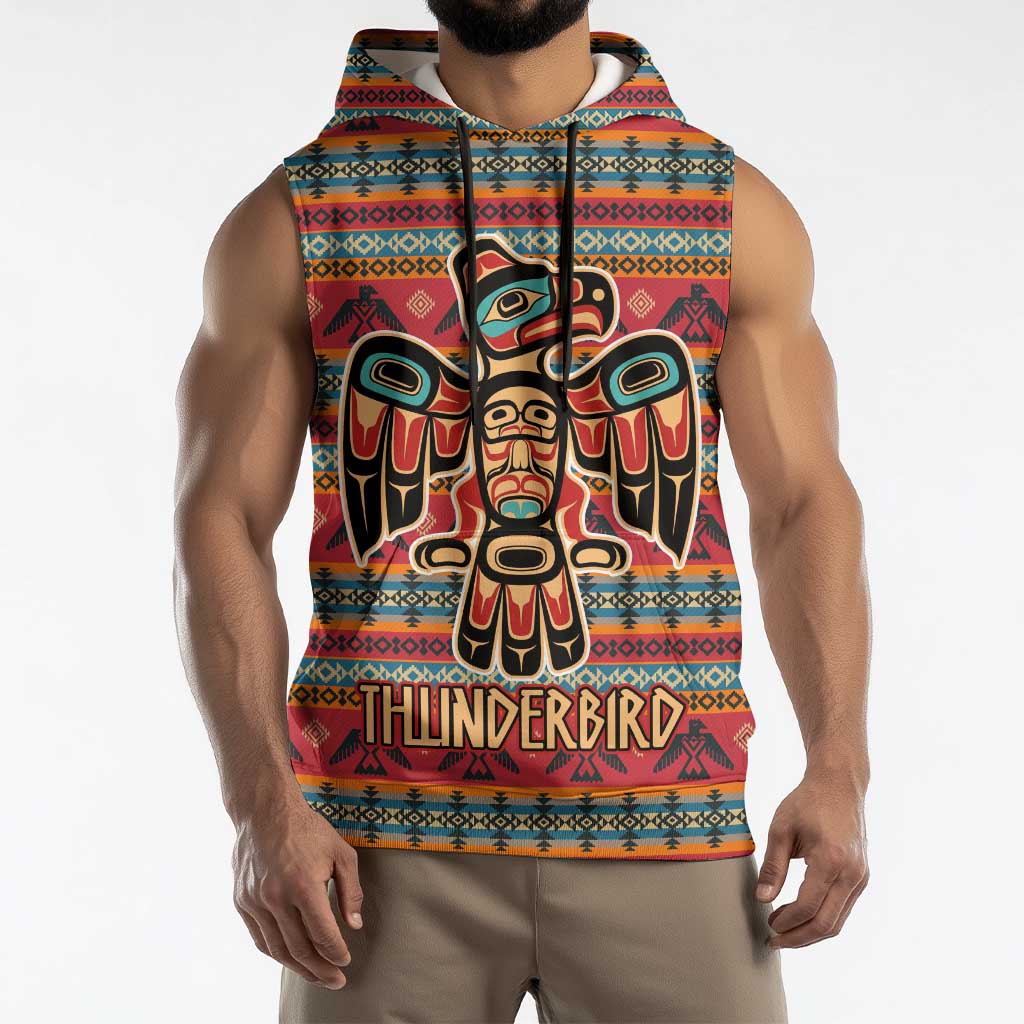 Thunderbird Totem Sleeveless Hoodie Native American Geometric Tribal - Pacific Northwest Indigenous Art - Wonder Print Shop