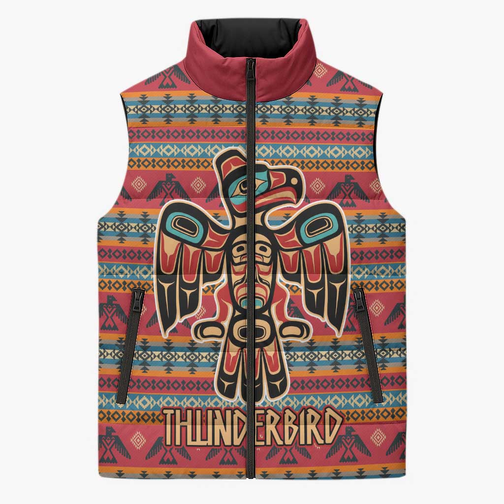 Thunderbird Totem Sleeveless Puffer Jacket Native American Geometric Tribal - Pacific Northwest Indigenous Art - Wonder Print Shop