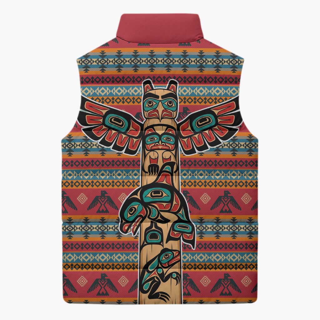 Thunderbird Totem Sleeveless Puffer Jacket Native American Geometric Tribal - Pacific Northwest Indigenous Art - Wonder Print Shop