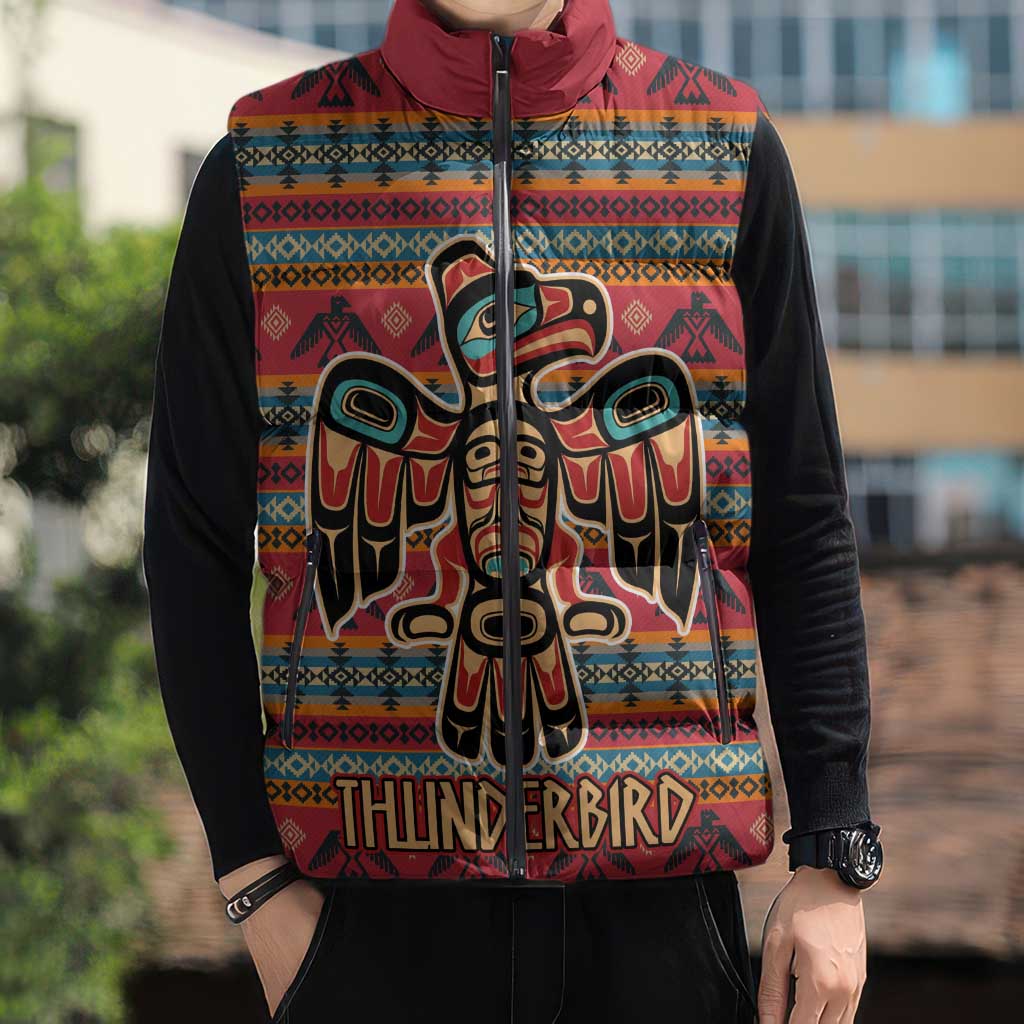 Thunderbird Totem Sleeveless Puffer Jacket Native American Geometric Tribal - Pacific Northwest Indigenous Art - Wonder Print Shop