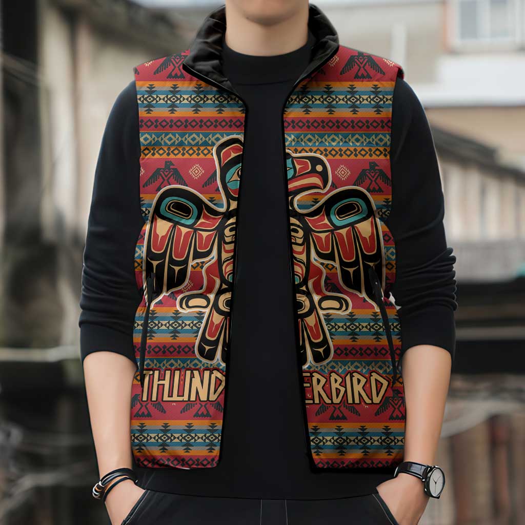 Thunderbird Totem Sleeveless Puffer Jacket Native American Geometric Tribal - Pacific Northwest Indigenous Art - Wonder Print Shop