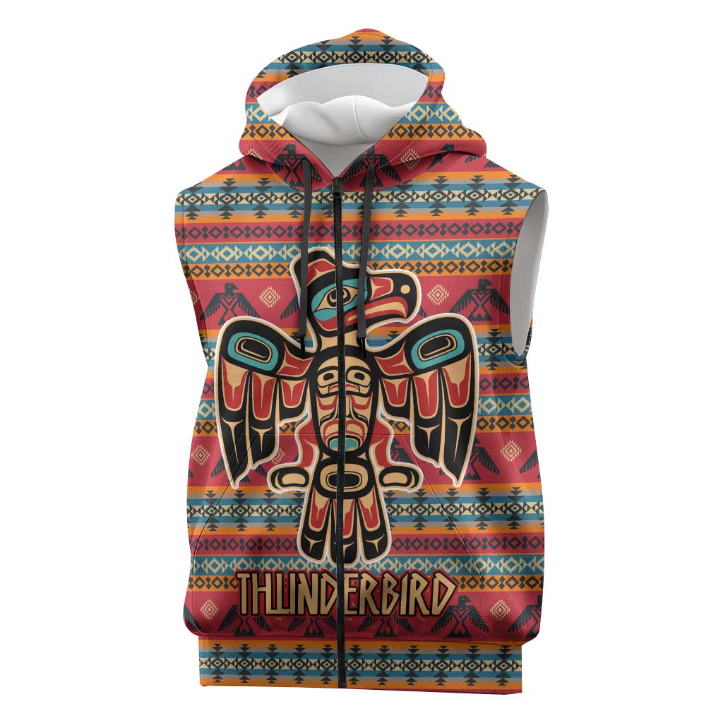 Thunderbird Totem Sleeveless Zip Hoodie Native American Geometric Tribal - Pacific Northwest Indigenous Art - Wonder Print Shop