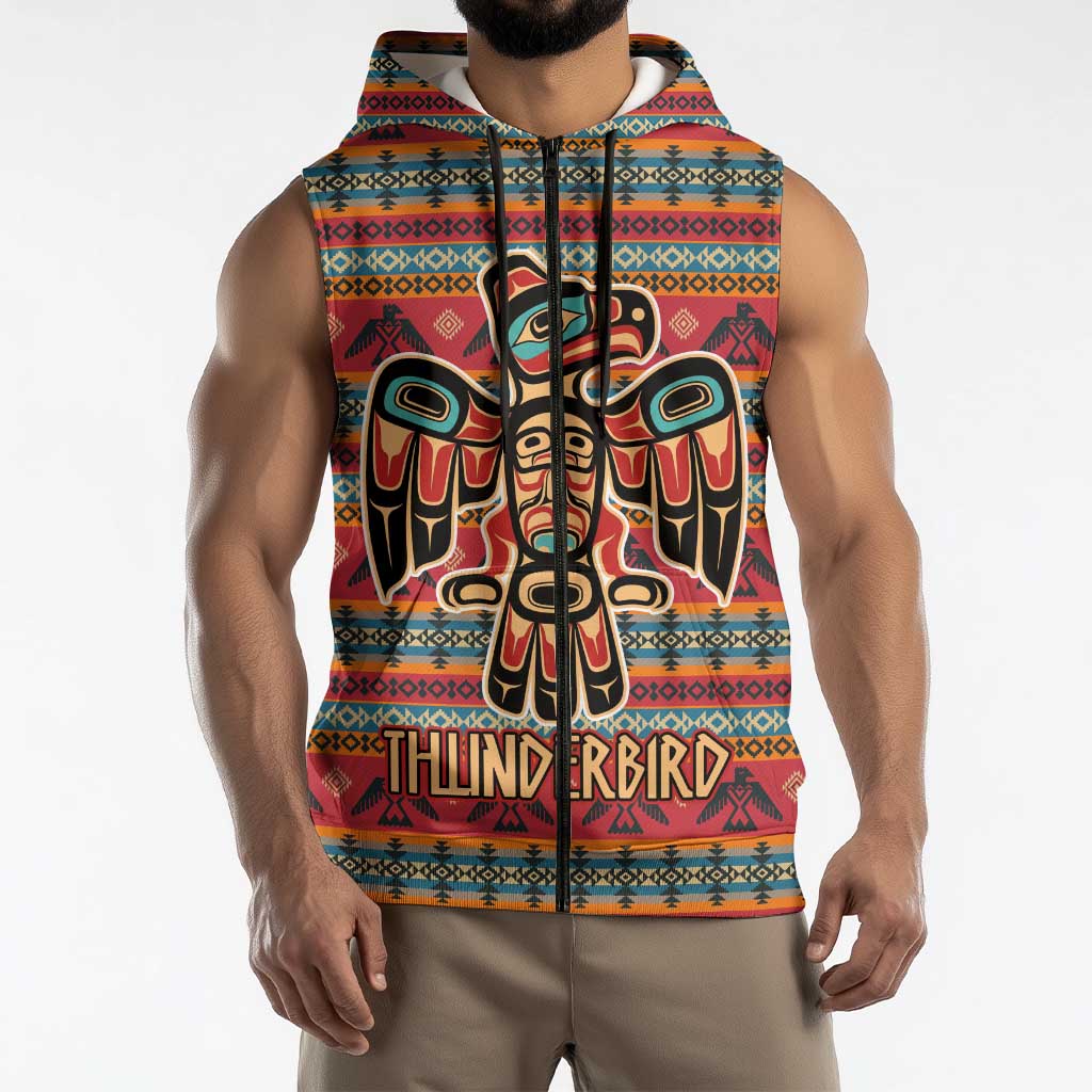 Thunderbird Totem Sleeveless Zip Hoodie Native American Geometric Tribal - Pacific Northwest Indigenous Art - Wonder Print Shop