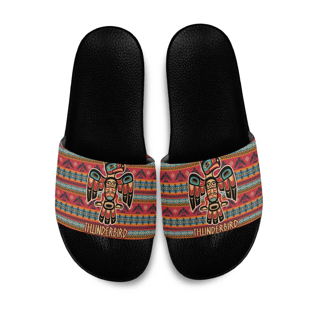 Thunderbird Totem Slide Sandals Native American Geometric Tribal - Pacific Northwest Indigenous Art - Wonder Print Shop