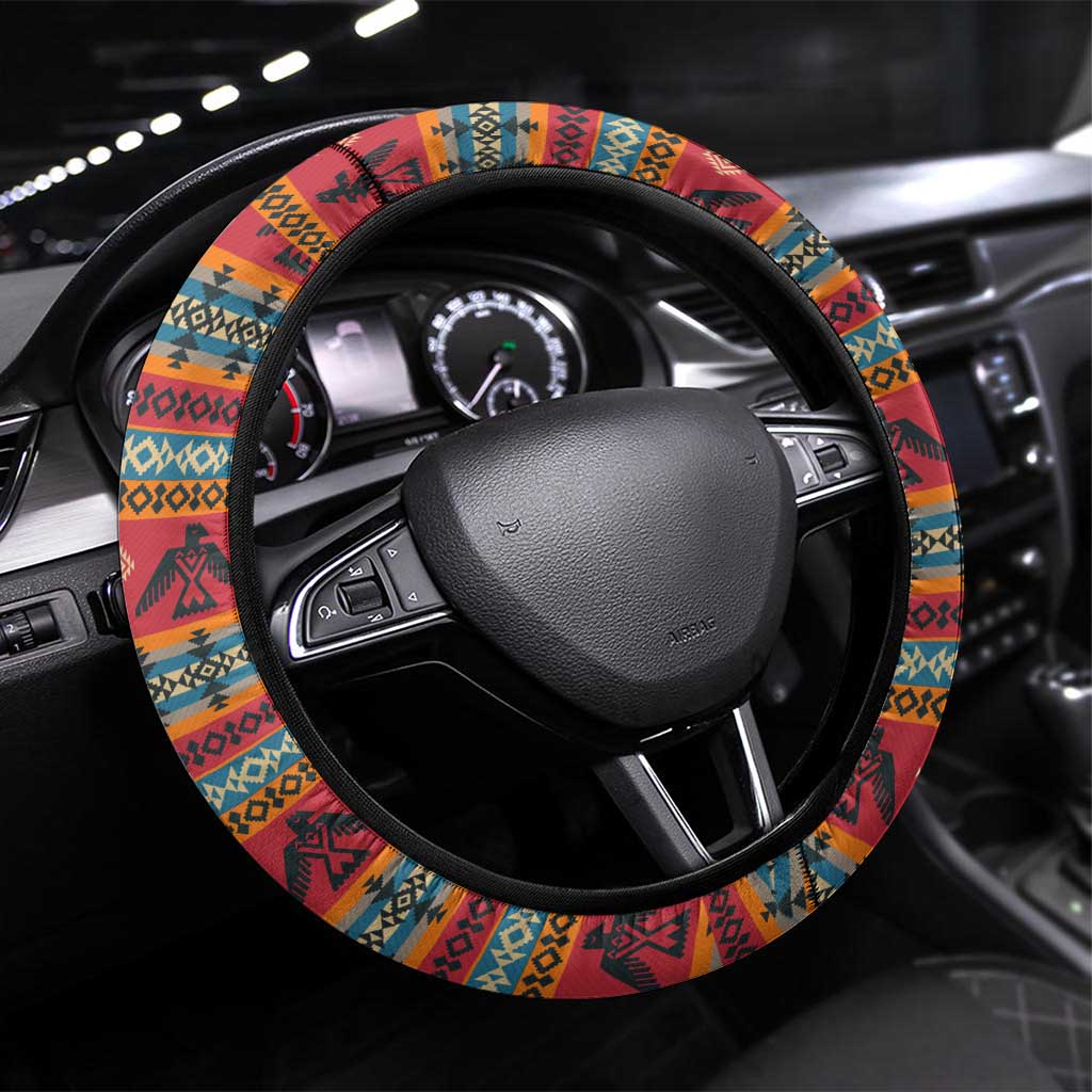 Thunderbird Totem Steering Wheel Cover Native American Geometric Tribal - Pacific Northwest Indigenous Art - Wonder Print Shop