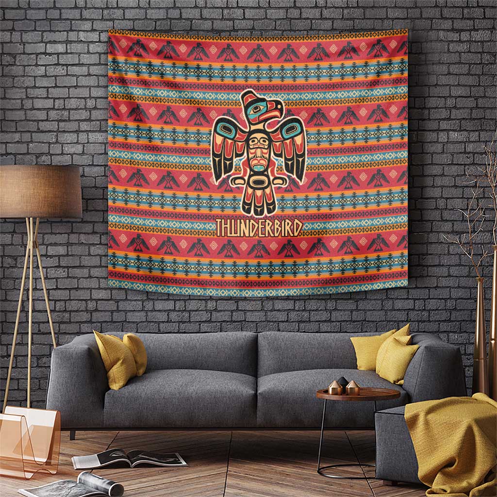 Thunderbird Totem Tapestry Native American Geometric Tribal - Pacific Northwest Indigenous Art - Wonder Print Shop
