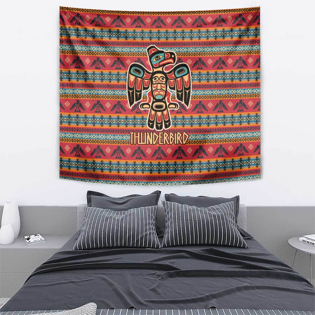 Thunderbird Totem Tapestry Native American Geometric Tribal - Pacific Northwest Indigenous Art - Wonder Print Shop