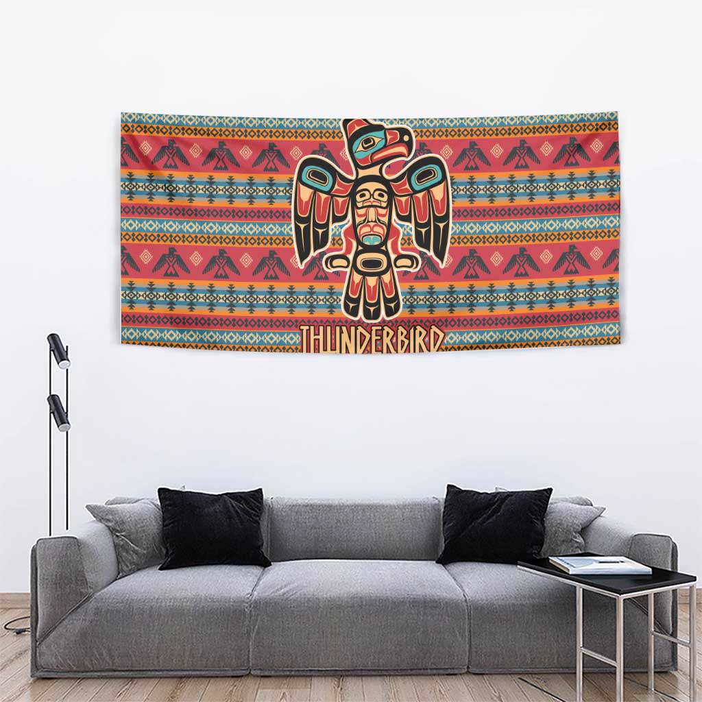 Thunderbird Totem Tapestry Native American Geometric Tribal - Pacific Northwest Indigenous Art - Wonder Print Shop