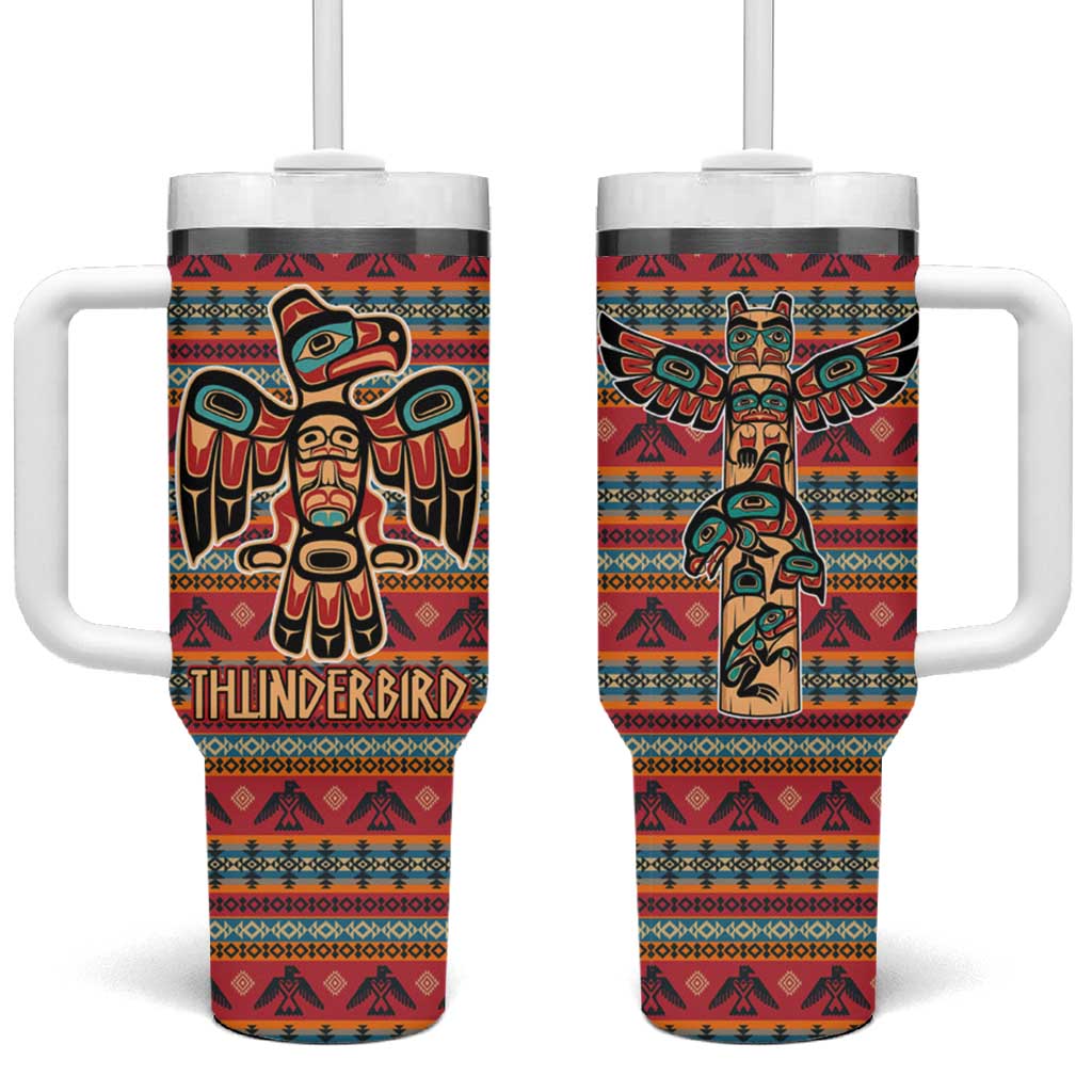 Thunderbird Totem Tumbler With Handle Native American Geometric Tribal - Pacific Northwest Indigenous Art - Wonder Print Shop