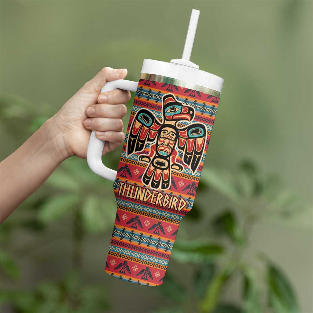 Thunderbird Totem Tumbler With Handle Native American Geometric Tribal - Pacific Northwest Indigenous Art - Wonder Print Shop