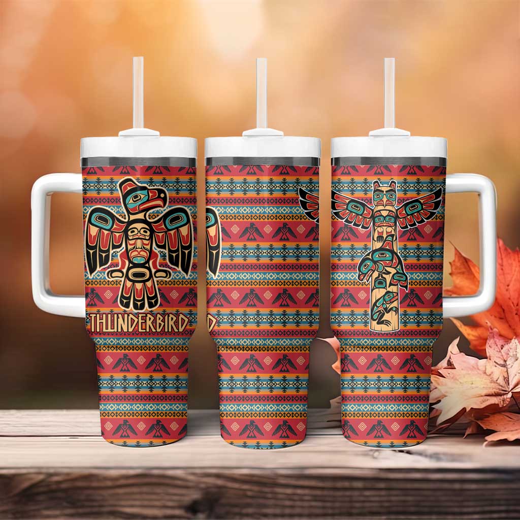 Thunderbird Totem Tumbler With Handle Native American Geometric Tribal - Pacific Northwest Indigenous Art - Wonder Print Shop
