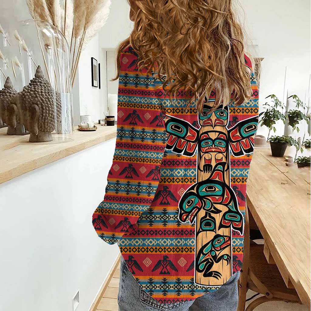 Thunderbird Totem Women Casual Shirt Native American Geometric Tribal - Pacific Northwest Indigenous Art - Wonder Print Shop
