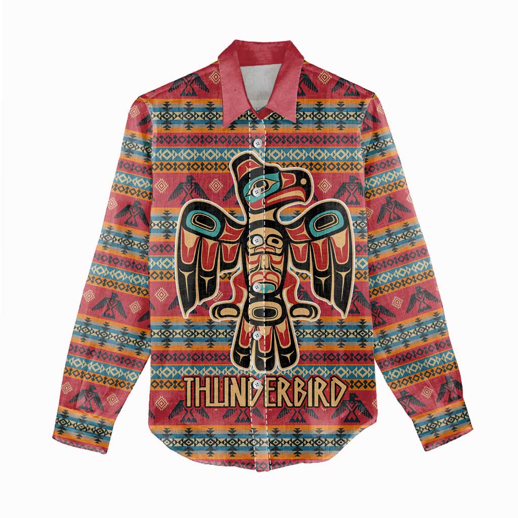 Thunderbird Totem Women Casual Shirt Native American Geometric Tribal - Pacific Northwest Indigenous Art - Wonder Print Shop