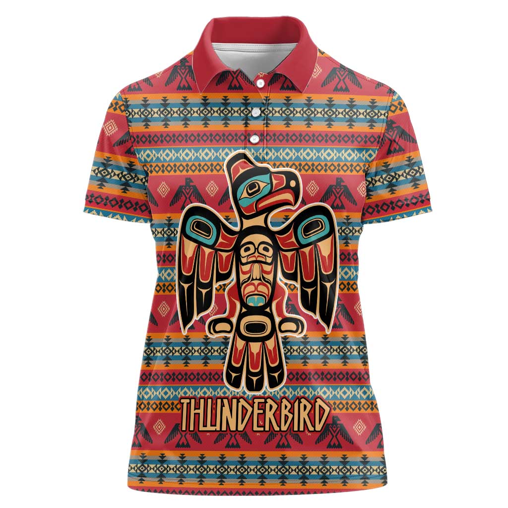 Thunderbird Totem Women Polo Shirt Native American Geometric Tribal - Pacific Northwest Indigenous Art - Wonder Print Shop
