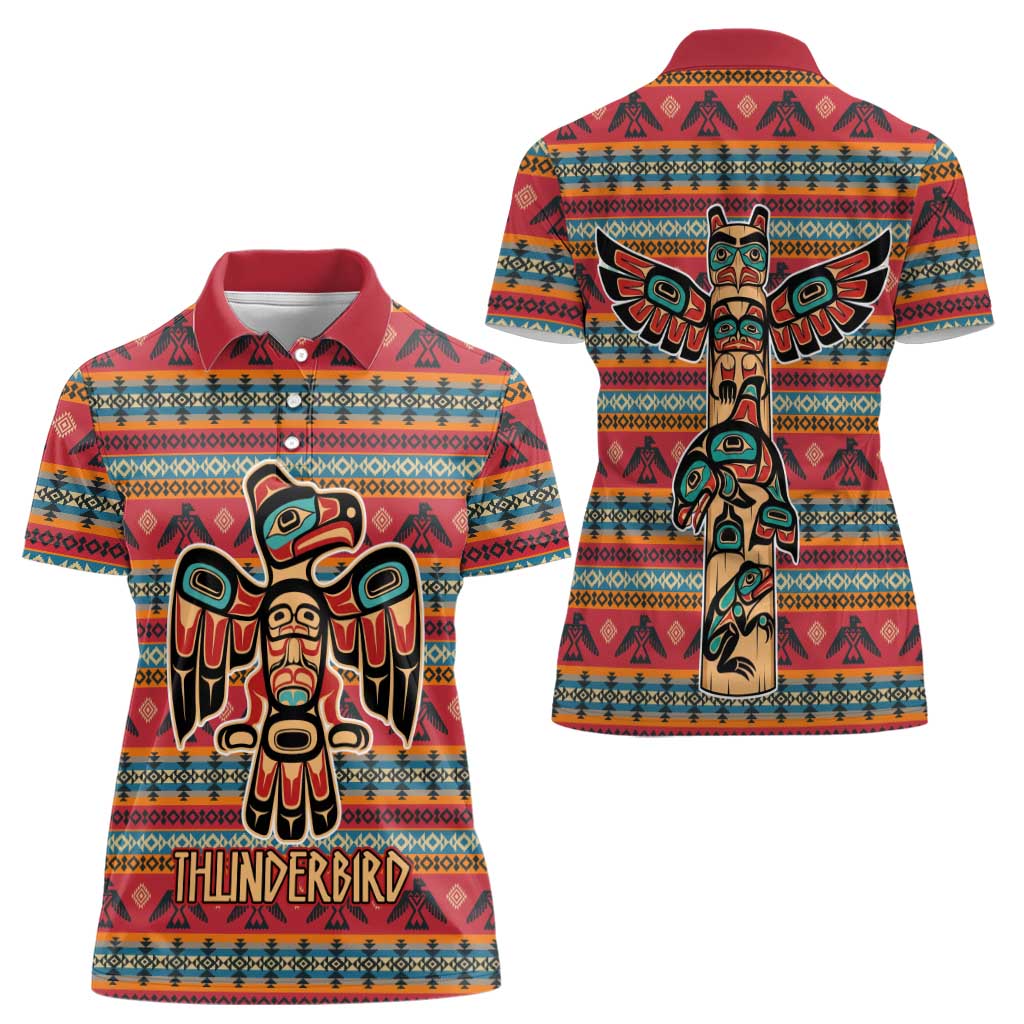 Thunderbird Totem Women Polo Shirt Native American Geometric Tribal - Pacific Northwest Indigenous Art - Wonder Print Shop