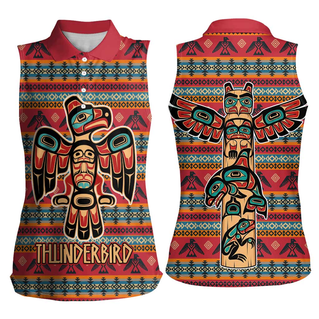 Thunderbird Totem Women Sleeveless Polo Shirt Native American Geometric Tribal - Pacific Northwest Indigenous Art - Wonder Print Shop