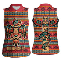 Thunderbird Totem Women Sleeveless Polo Shirt Native American Geometric Tribal - Pacific Northwest Indigenous Art - Wonder Print Shop