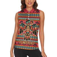 Thunderbird Totem Women Sleeveless Polo Shirt Native American Geometric Tribal - Pacific Northwest Indigenous Art - Wonder Print Shop