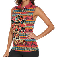 Thunderbird Totem Women Sleeveless Polo Shirt Native American Geometric Tribal - Pacific Northwest Indigenous Art - Wonder Print Shop