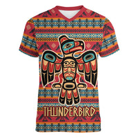 Thunderbird Totem Women V-Neck T-Shirt Native American Geometric Tribal - Pacific Northwest Indigenous Art - Wonder Print Shop