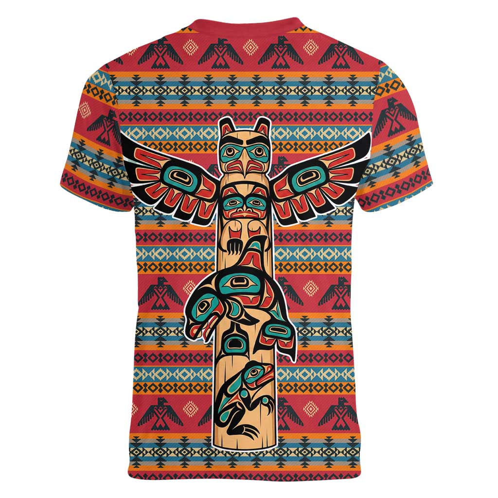 Thunderbird Totem Women V-Neck T-Shirt Native American Geometric Tribal - Pacific Northwest Indigenous Art - Wonder Print Shop