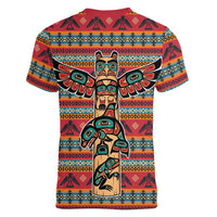 Thunderbird Totem Women V-Neck T-Shirt Native American Geometric Tribal - Pacific Northwest Indigenous Art - Wonder Print Shop