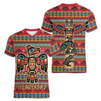 Thunderbird Totem Women V-Neck T-Shirt Native American Geometric Tribal - Pacific Northwest Indigenous Art - Wonder Print Shop